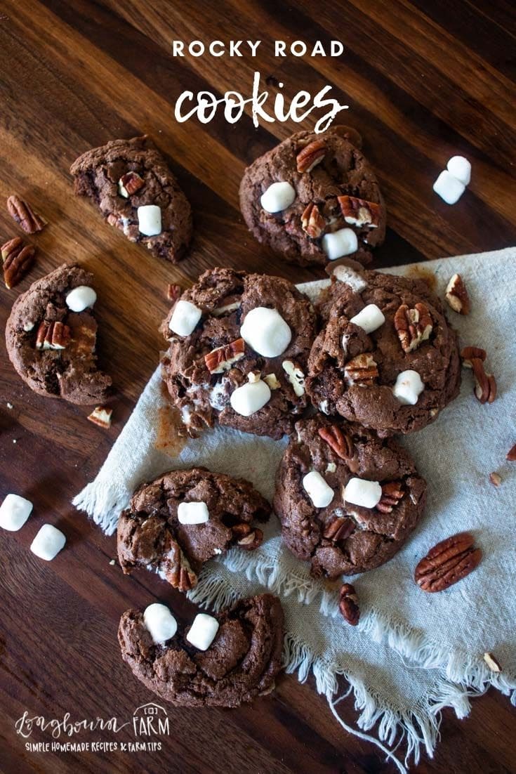 Rocky road ice cream is a classic favorite, but have you ever had it in a cookie? Marshmallows, chocolate, and pecans in a soft chewy cookie!