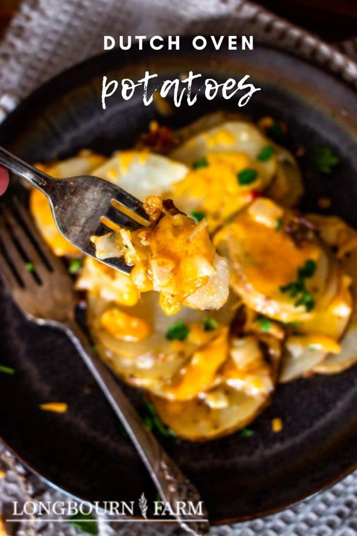Dutch oven potatoes are a flavor-packed classic! A simple & delicious recipe with detailed instructions, even directions for cooking indoors.