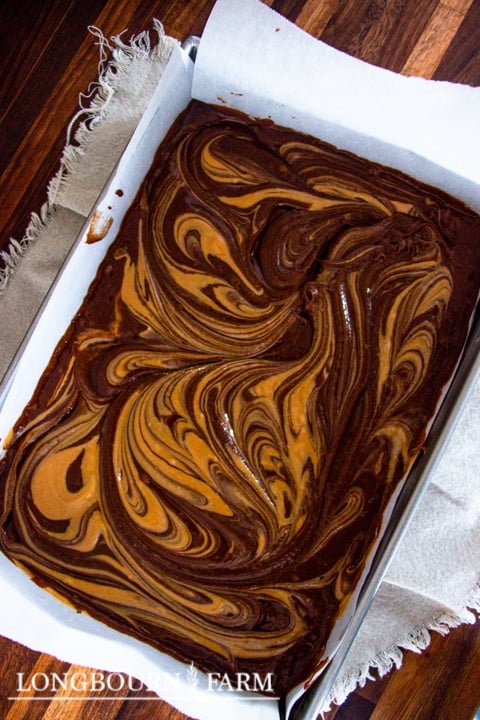 swirled peanut butter chocolate cake