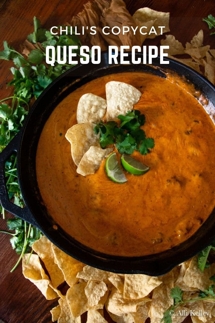 This queso dip tastes just like the one you get from Chili’s but it’s made in the comfort of your own kitchen.