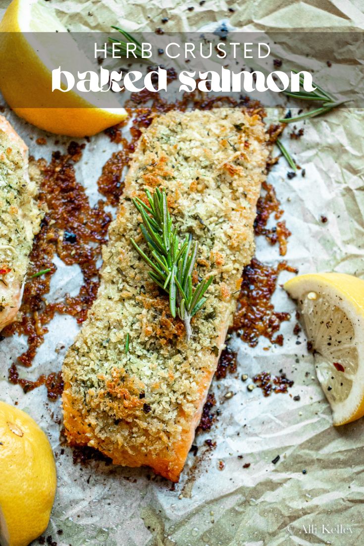 This herb crusted salmon is a dish that is sure to impress! The succulent fish is coated in a seriously delicious mix of herbs, parmesan, and crisp breadcrumbs, then baked to perfection. The flavors are incredible and will have everyone asking for seconds!