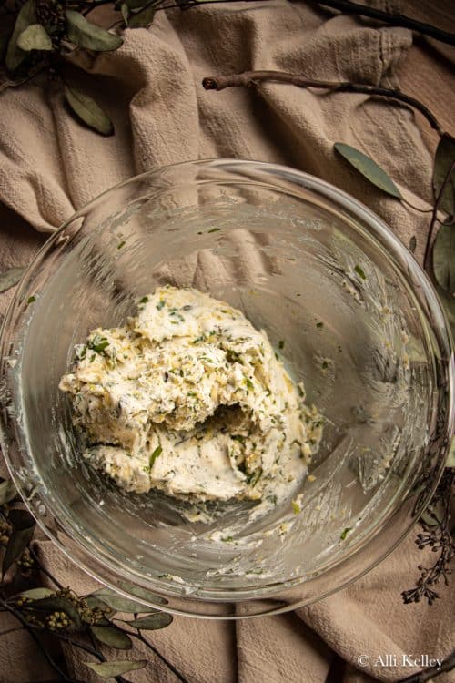 steak herb butter in a glass mixing bowl