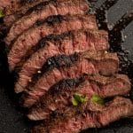 cooked and sliced flat iron steak