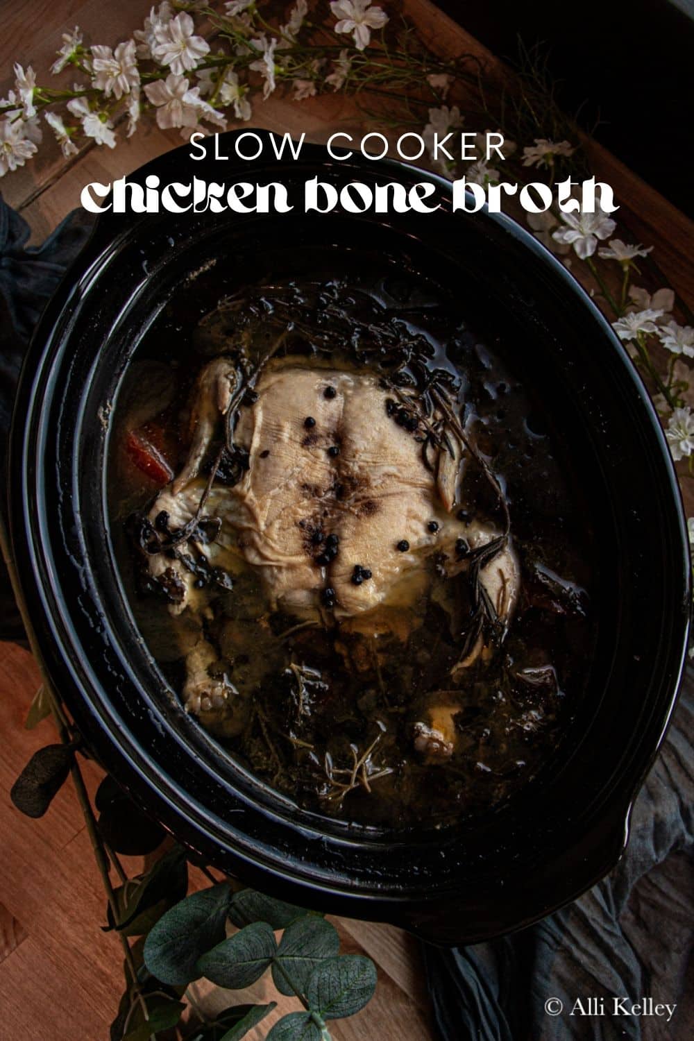 Chicken bone broth is so easy to make in a slow cooker and tastes much better than store-bought! You can use this chicken bone broth recipe as the base for many dishes, such as soups, stews, casseroles, and sauces. Not only that – chicken bone broth is rich in vitamins and minerals, making it incredibly nutritious and beneficial for your health!