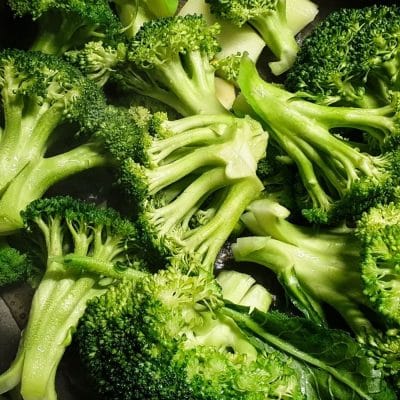 broccoli florets in a pan