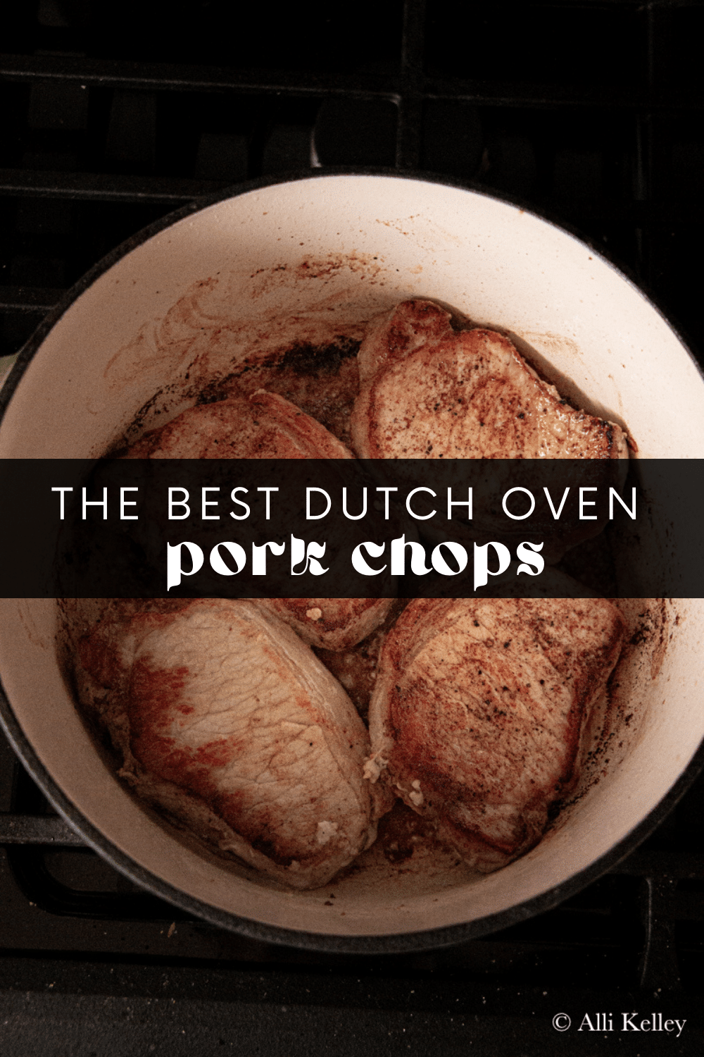 Dutch oven pork chops are a family favorite and make the best weeknight dinner! A creamy white wine sauce coats tender, juicy pork chops for a dish that’s delicious and easy to make. The honey and mustard are the secret to creating a perfect balance of flavors!