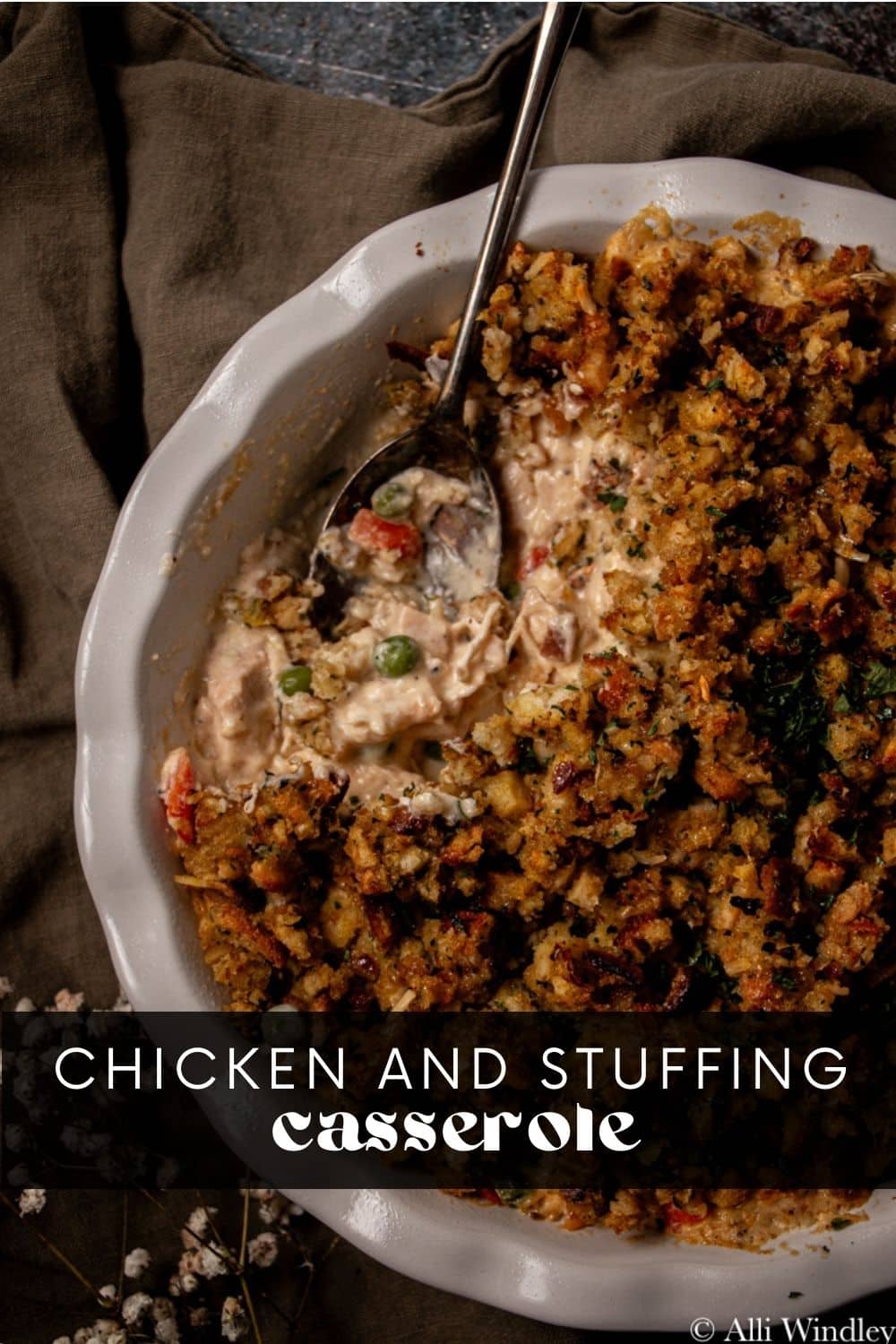 This one-pan chicken and stuffing bake is the perfect way to use up leftover rotisserie chicken! It's quick (thanks to boxed stuffing mix), easy, and uses pantry staples to reduce prep time. It's a family favorite that'll have everyone asking for seconds!